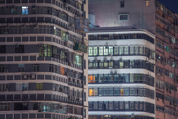 Fototapeta na wymiar Exterior of old buildings in Kowloon, Hong Kong