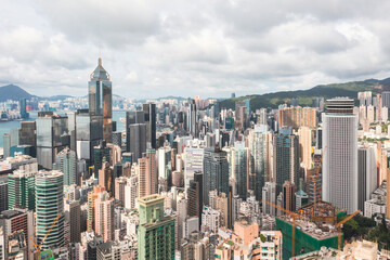 Fototapeta na wymiar Amazing aerial view of the Victoria Harbour of Hong Kong