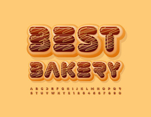 Vector business logo Best Bakery. Chocolate glazed Font. Sweet Alphabet Letters and Numbers set