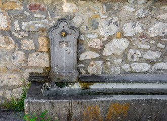 Urban fountain in the village of Canfranc, Huesca, Aragon, Spain