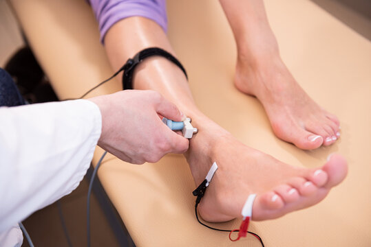 Patient nerves testing using electromyography at medical center