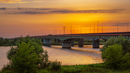 Fototapeta na wymiar Bridge over the Vistula River in Kiezmark, Poland.