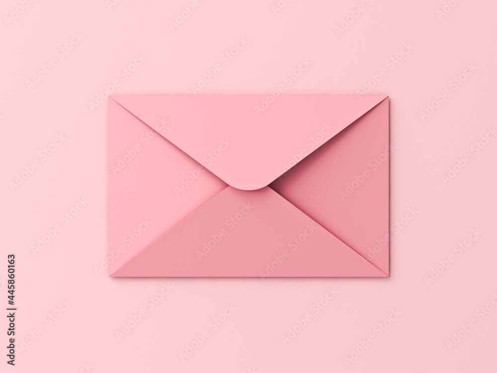 Poster 3d mail icon or pink envelope sign symbol isolated on pink pastel color background with shadow love 