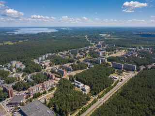 Aerial vie of Visaginas town. Visaginas, Lithuania. June 2021
