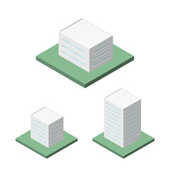 Vector Isometric Set of Modern Office Tall Building for Icon, Infographic design.