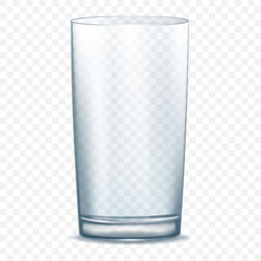 Empty transparent glass cup, vector 3D realistic , isolated on transparent background. Vector illustration.