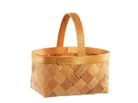 handmade bast product, basket for picking berries, isolate on a white background