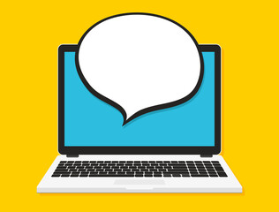 Laptop with speech bubble on screen