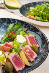 fresh summer light salad with tuna and arugula