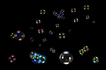 Soap bubbles isolated on a black background