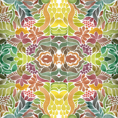 watercolor summer infinity pattern with floral ornament