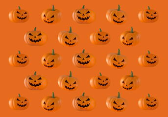 Halloween pumpkin seamless pattern on orange background.