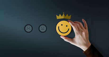 Customer Loyalty Concept. Client Experiences. Happy Customer giving Positive Services Rating for...