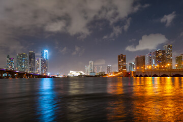 Miami city night skyline. Miami cityscape at night.
