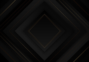 3D elegant abstract black square layered with golden lines on dark background luxury style