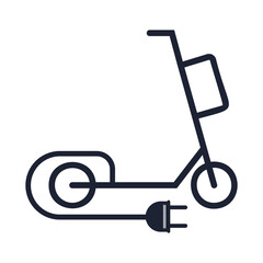 Electric scooter ,E scooter line icon. Battery powered scooter inside circle with a plug Vector illustration