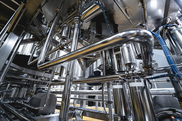 Pipes and fittings at a craft modern brewery