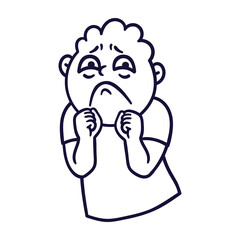 Man with sad emotions. Sorrow emoji avatar. Portrait of an upset person. Cartoon style. Flat design vector illustration.