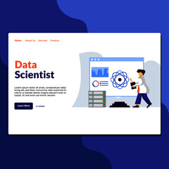 Landing page template of Data Scientist. Modern flat design concept of web page design for website and mobile website. Easy to edit and customize. Vector Illustration