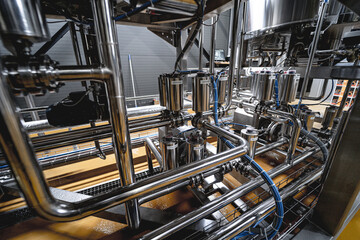 Pipes and fittings at a craft modern brewery