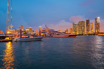 Miami city night skyline. Miami cityscape at night.