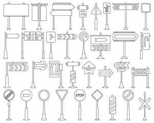 Road sign isolated outline set icon.Vector illustration street arrow on white background .Vector outline set icon road sign.