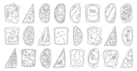 Bread toast vector illustration on white background. Isolated vector outline set icon sandwich. outline set icon bread toast.