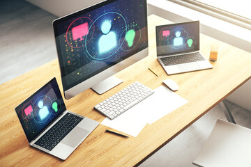 Social network concept on modern laptop screen. 3D Rendering