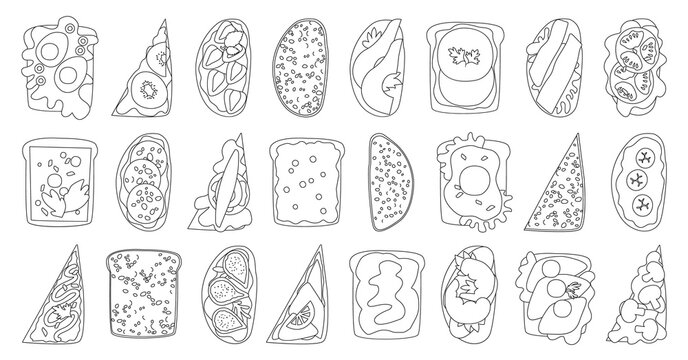 Bread toast vector illustration on white background. Isolated vector outline set icon sandwich. outline set icon bread toast.
