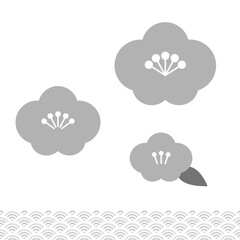 梅, 桜, 年賀状, 縁起, 青海波, 和柄, お正月, 日本, カード, 和風, 装飾, シンプル, ベクター, モノクロ, ラインアート, イラスト, イベント, 素材, かわいい, デザイン, アート, お祝い, コピースペース, 描画, 新年, ハッピー, 和, 白, 黒, 白黒, 年賀状素材