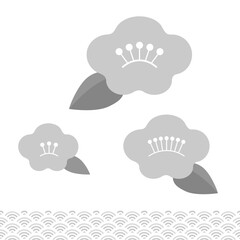 梅, 桜, 年賀状, 縁起, 青海波, 和柄, お正月, 日本, カード, 和風, 装飾, シンプル, ベクター, モノクロ, ラインアート, イラスト, イベント, 素材, かわいい, デザイン, アート, お祝い, コピースペース, 描画, 新年, ハッピー, 和, 白, 黒, 白黒, 年賀状素材