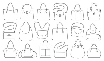 Woman bag isolated outline set icon. Vector illustration handbag on white background. Vector outline set icon woman bag.