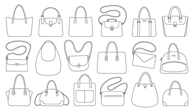 Woman bag isolated outline set icon. Vector illustration handbag on white background. Vector outline set icon woman bag.
