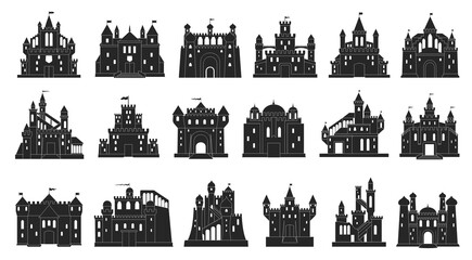 Medieval castle vector black set icon. Isolated black set icon knight fortress. Vector illustration medieval castle on white background.