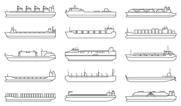 Barge vector outline set icon. Vector illustration cargo ship on white background. outline set icon barge .