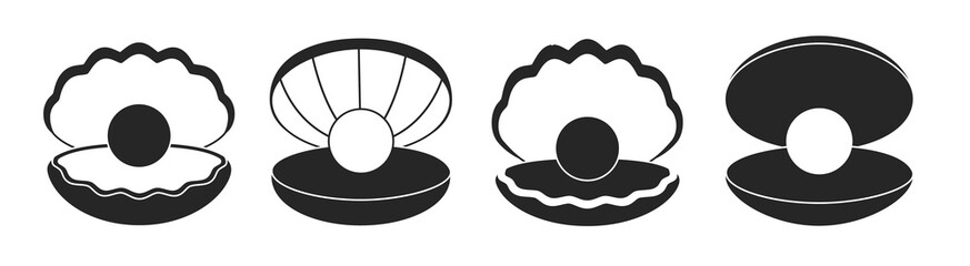 Pearl in seashell isolated black set icon. Vector illustration jewelry ball on white background. Vector black set icon pearl in seashell .