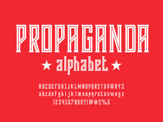 Fototapeta na wymiar Propaganda Retro style alphabet design with uppercase, lowercase, numbers and symbols