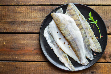 pike perch fish raw fresh seafood food organic products meal snack copy space food background...