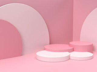 Pink Beauty products Stand or podium pedestal set for Cosmetic and skincare Packaging mockup minimal design on pink pastel background.concept cosmetic product.3d render.