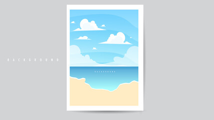Landscape illustrations season ,sea and beach in summer with clouds in the sky , Flat design minimal style, wallpaper season template , illustration Vector EPS 10