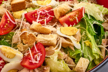 Vegetarian salad with chicken, isolated on white background. High resolution image.