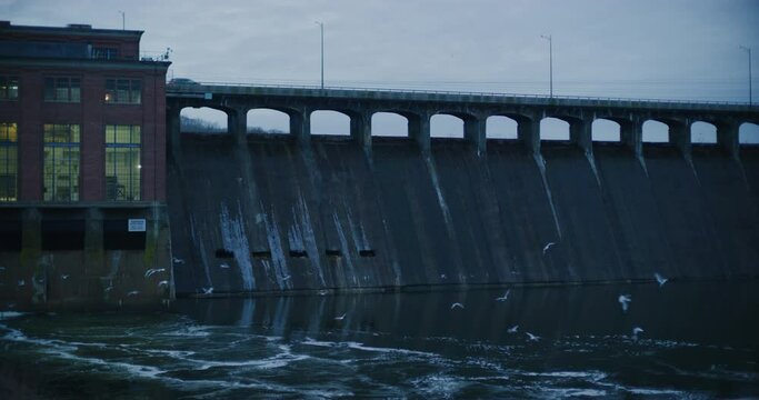 Stevenson Dam Hydroelectric Plant During Winter Time In Monroe, Connecticut