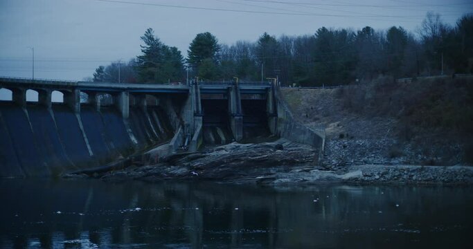 Stevenson Dam Hydroelectric Plant During Winter Time In Monroe, Connecticut