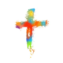 Fotobehang Multi-colored cross. Cross made of rainbow blots. Vector illustration © Мария Неноглядова