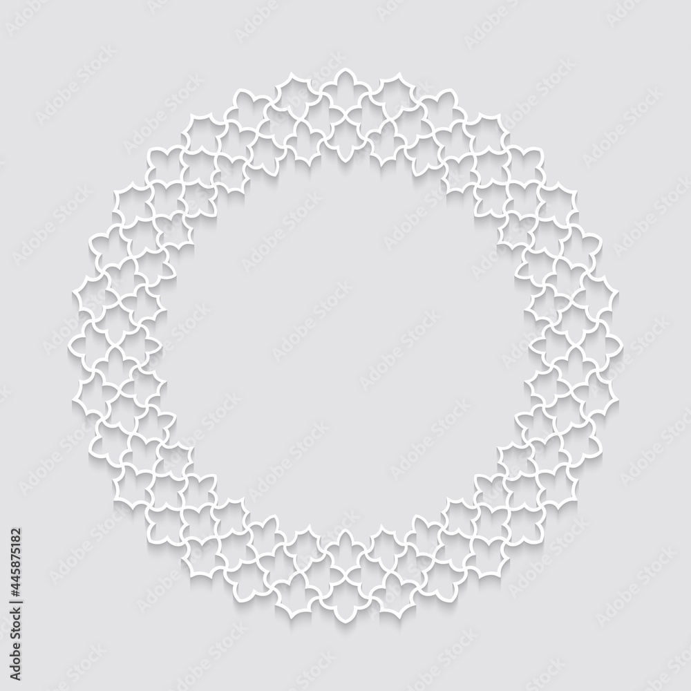 Poster round ornamental frame on white background with shadow
