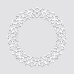 Round ornamental frame on white background with shadow - 445875182
