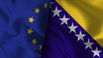 Bosnia and Herzegovina and European Union Realistic Flag – Fabric Texture 3D Illustration