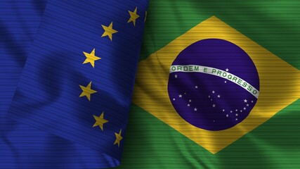 Brazil and European Union Realistic Flag – Fabric Texture 3D Illustration