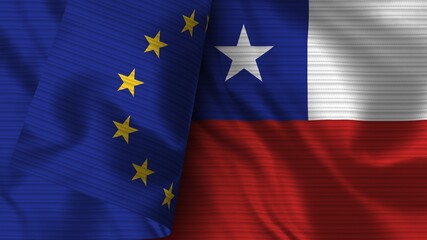 Chile and European Union Realistic Flag – Fabric Texture 3D Illustration