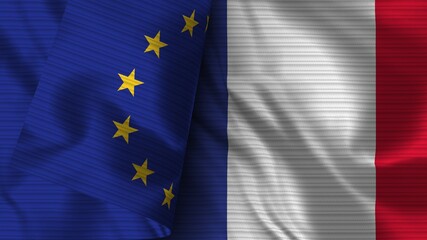 France and European Union Realistic Flag – Fabric Texture 3D Illustration